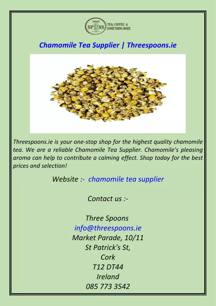 chamomile tea supplier threespoons ie