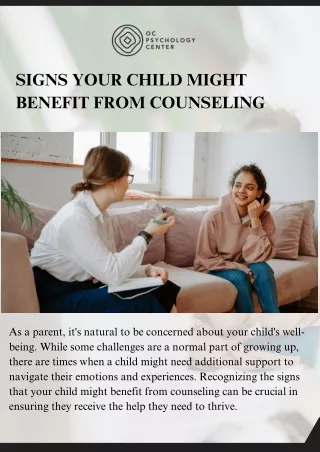 Signs Your Child Might Benefit from Counseling