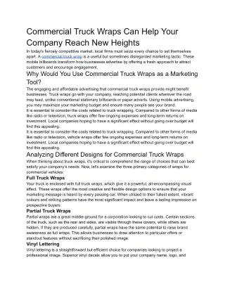 Commercial Truck Wraps Can Help Your Company Reach New Heights