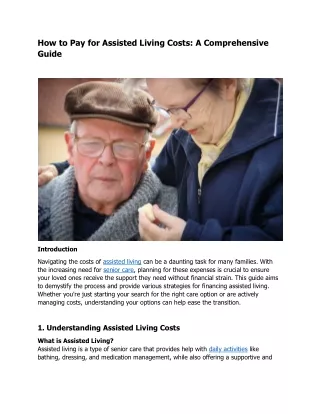 How to Pay for Assisted Living Costs-A Comprehensive Guide