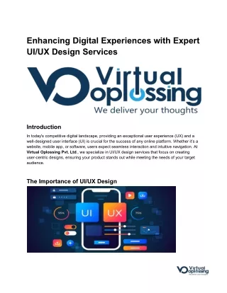 Enhancing Digital Experiences with Expert UI_UX Design Services
