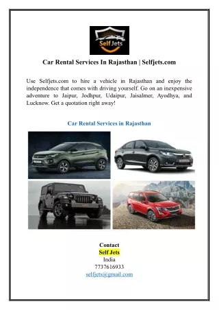 Car Rental Services In Rajasthan | Selfjets.com
