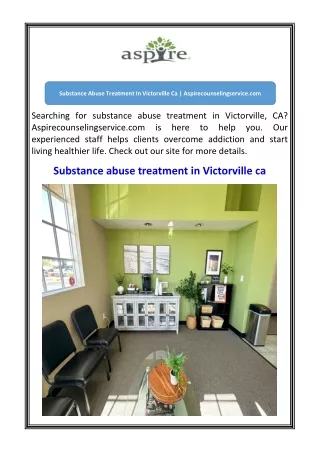 Substance Abuse Treatment In Victorville Ca  Aspirecounselingservice.com