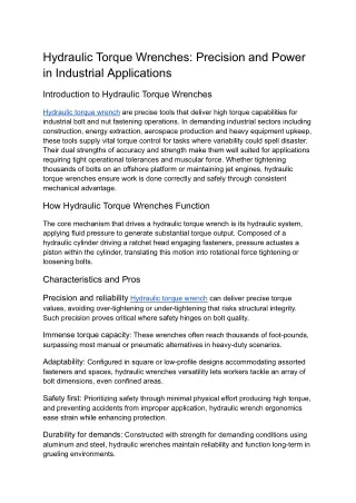 Hydraulic Torque Wrenches_ Precision and Power in Industrial Applications