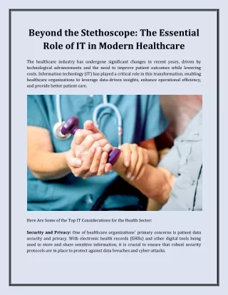 Beyond the Stethoscope: The Essential Role of IT in Modern Healthcare