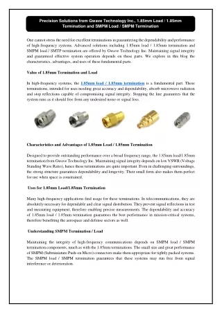 Precision Solutions from Gwave Technology Inc., 1.85mm Load / 1.85mm Termination