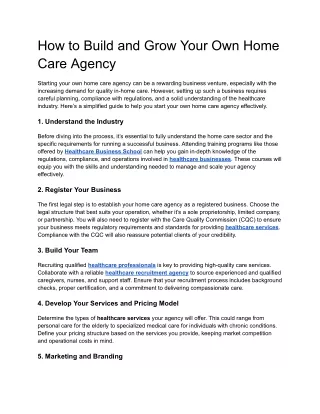 How to Build and Grow Your Own Home Care Agency