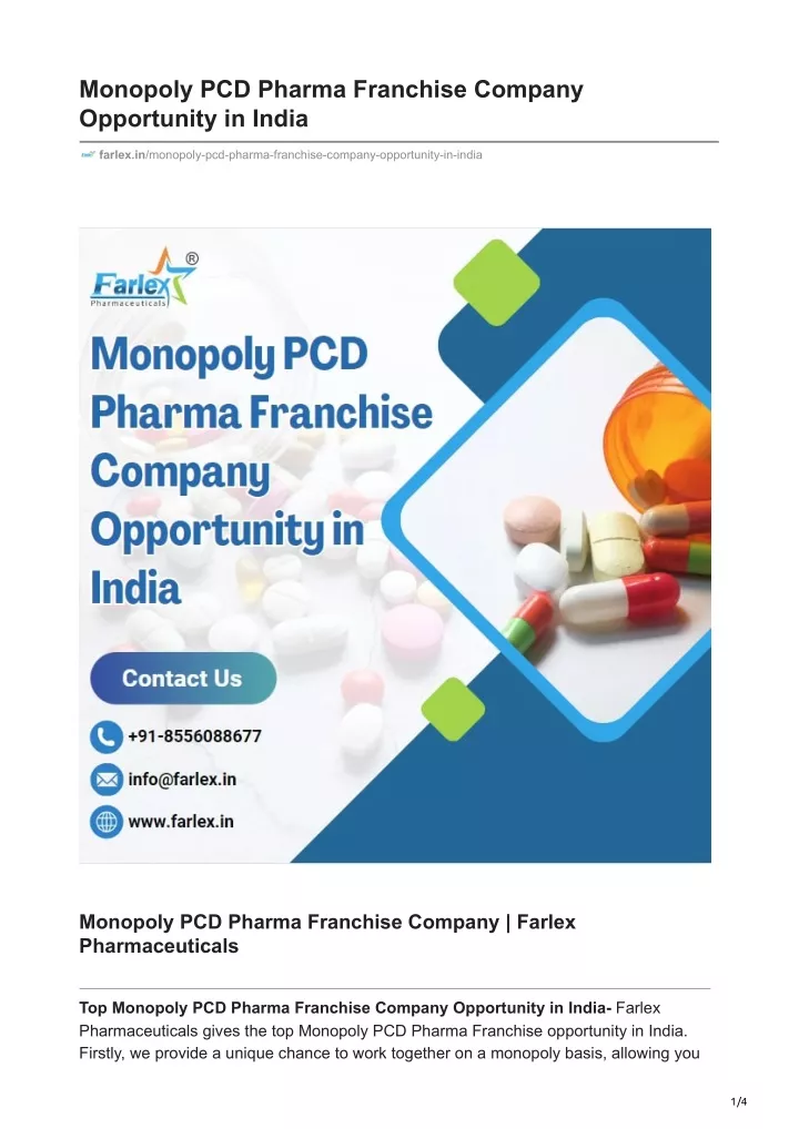 monopoly pcd pharma franchise company opportunity