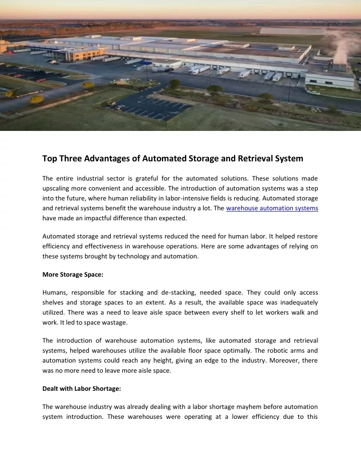 top three advantages of automated storage