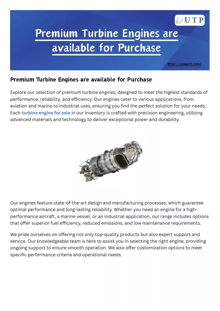 premium turbine engines are available for purchase