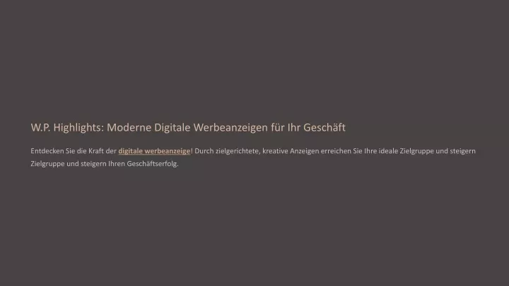 w p highlights moderne digitale werbeanzeigen