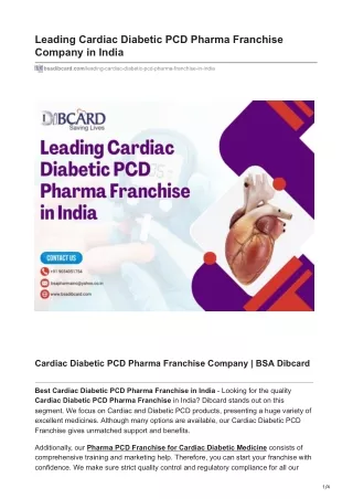 Leading Cardiac Diabetic PCD Pharma Franchise Company in India