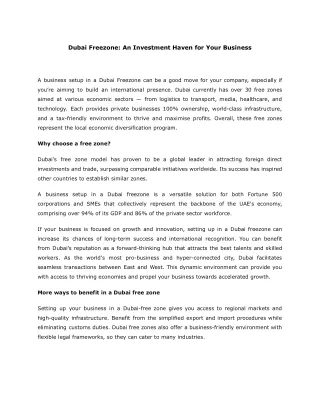 Dubai Freezone_ An Investment Haven for Your Business
