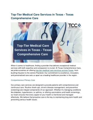 Top-Tier Medical Care Services in Texas - Texas Comprehensive Care