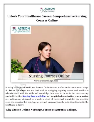 Unlock Your Healthcare Career Comprehensive Nursing Courses Online