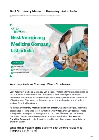 Best Veterinary Medicine Company List in India