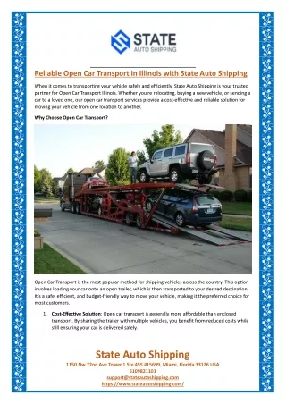 Reliable Open Car Transport in Illinois with State Auto Shipping