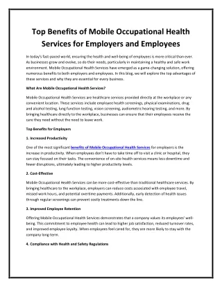 Top Benefits of Mobile Occupational Health Services for Employers and Employees