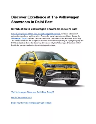 Discover Excellence at the Volkswagen Showroom in Delhi East