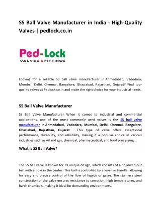 SS Ball Valve Manufacturer in India
