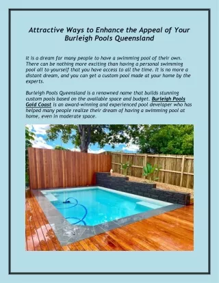 Attractive Ways to Enhance the Appeal of Your Burleigh Pools Queensland