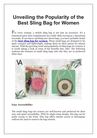 Unveiling the Popularity of the Best Sling Bag for Women