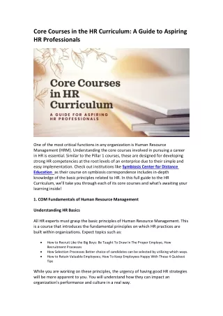 Core Courses in the HR Curriculum At SCDL