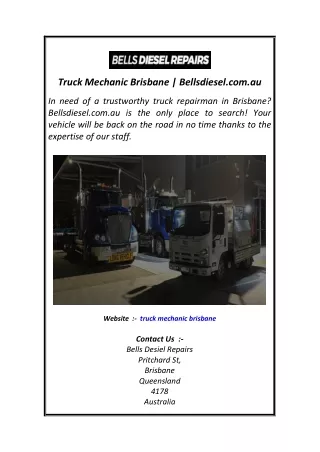 Truck Mechanic Brisbane  Bellsdiesel.com.au