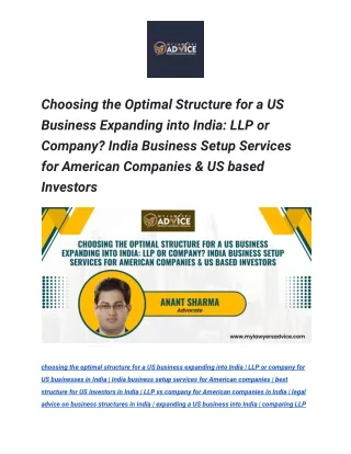 Choosing the Optimal Structure for a US Business Expanding into India_ LLP or Company_ India Business Setup Services for