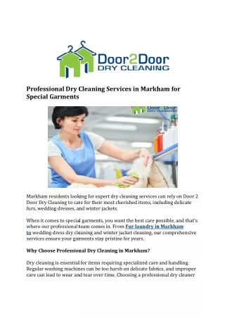 Professional Dry Cleaning Services in Markham for Special Garments