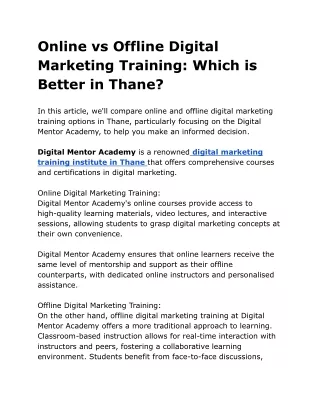 Top Digital Marketing Course in Thane Digital Mentor