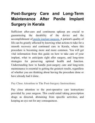 Post-Surgery Care and Long-Term Maintenance After Penile Implant Surgery in Kerala