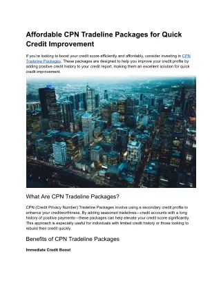 Affordable CPN Tradeline Packages for Quick Credit Improvement