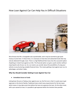 How Loan Against Car Can Help You in Difficult Situations