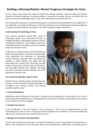 Building a Winning Mindset: Mental Toughness Strategies for Chess