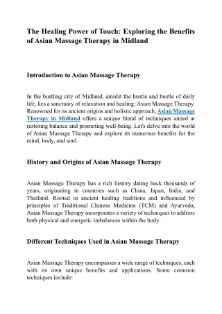 The Healing Power of Touch Exploring the Benefits of Asian Massage Therapy in Midland