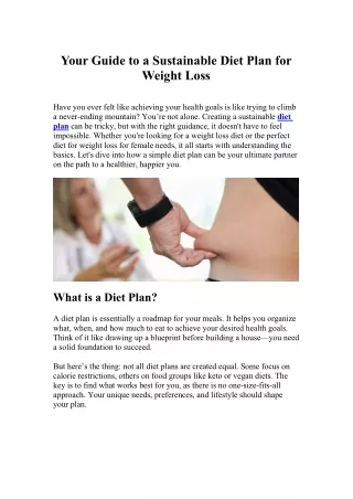 Your Guide to a Sustainable Diet Plan for Weight Loss