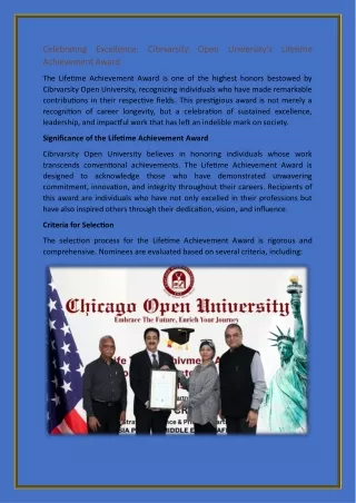 Celebrating Excellence Cibrvarsity Open University's Lifetime Achievement Award