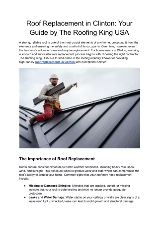 Roof Replacement in Clinton_ Your Guide by The Roofing King USA