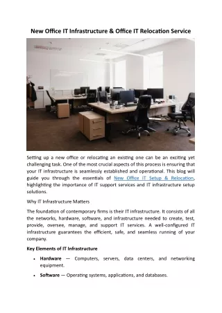 New Office IT Infrastructure & Office IT Relocation Service