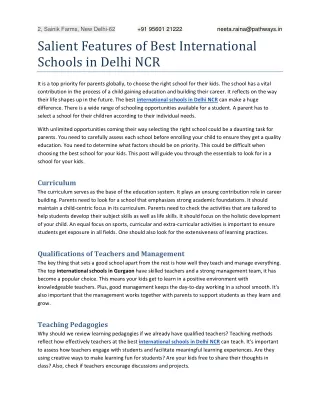 Salient Features of Best International Schools in Delhi NCR