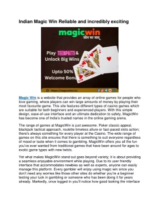 Indian Magic Win Reliable and incredibly exciting