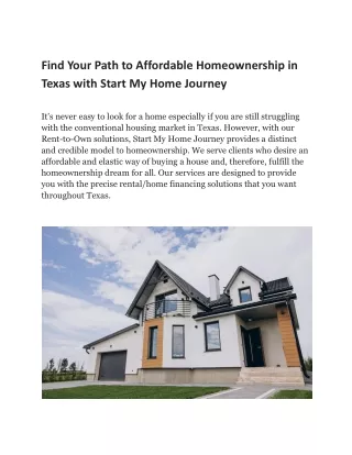 Find Your Path to Affordable Homeownership in Texas with Start My Home Journey