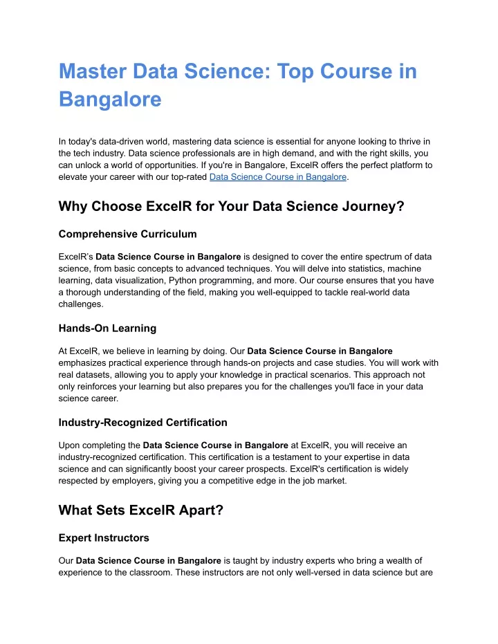 master data science top course in bangalore