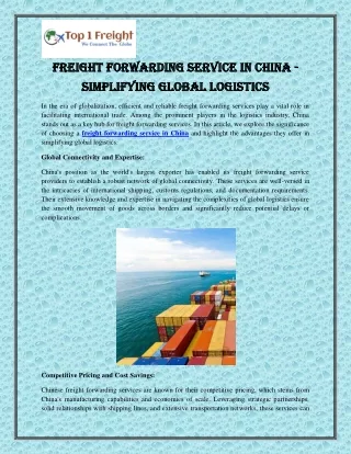 Freight Forwarding Service in China - Simplifying Global Logistics