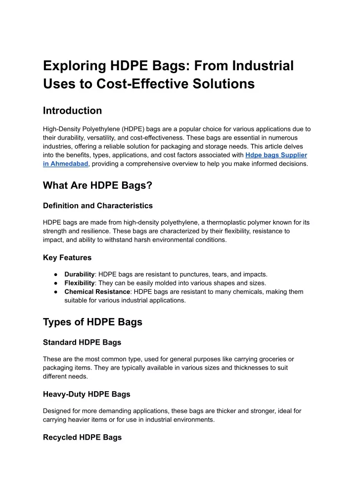 exploring hdpe bags from industrial uses to cost