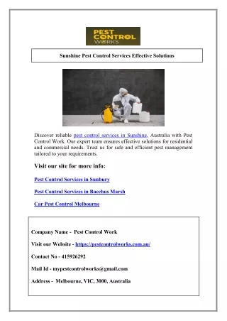 Sunshine Pest Control Services Effective Solutions