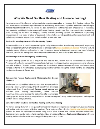 Why We Need Ductless Heating and Furnace heating?