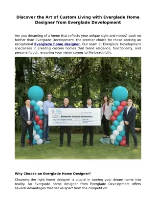 Discover the Art of Custom Living with Everglade Home Designer from Everglade Development