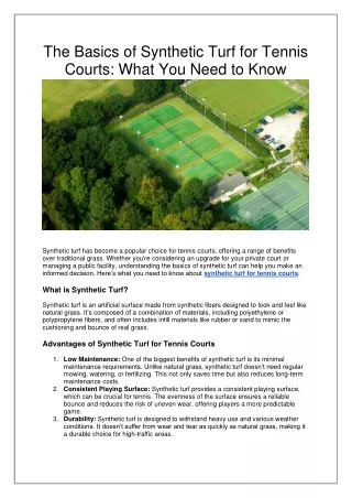 the basics of synthetic turf for tennis courts